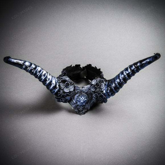 ILOVEMASKS Accessories - Gothic Demon Long Horn with Lace Head Piece - Black Blue